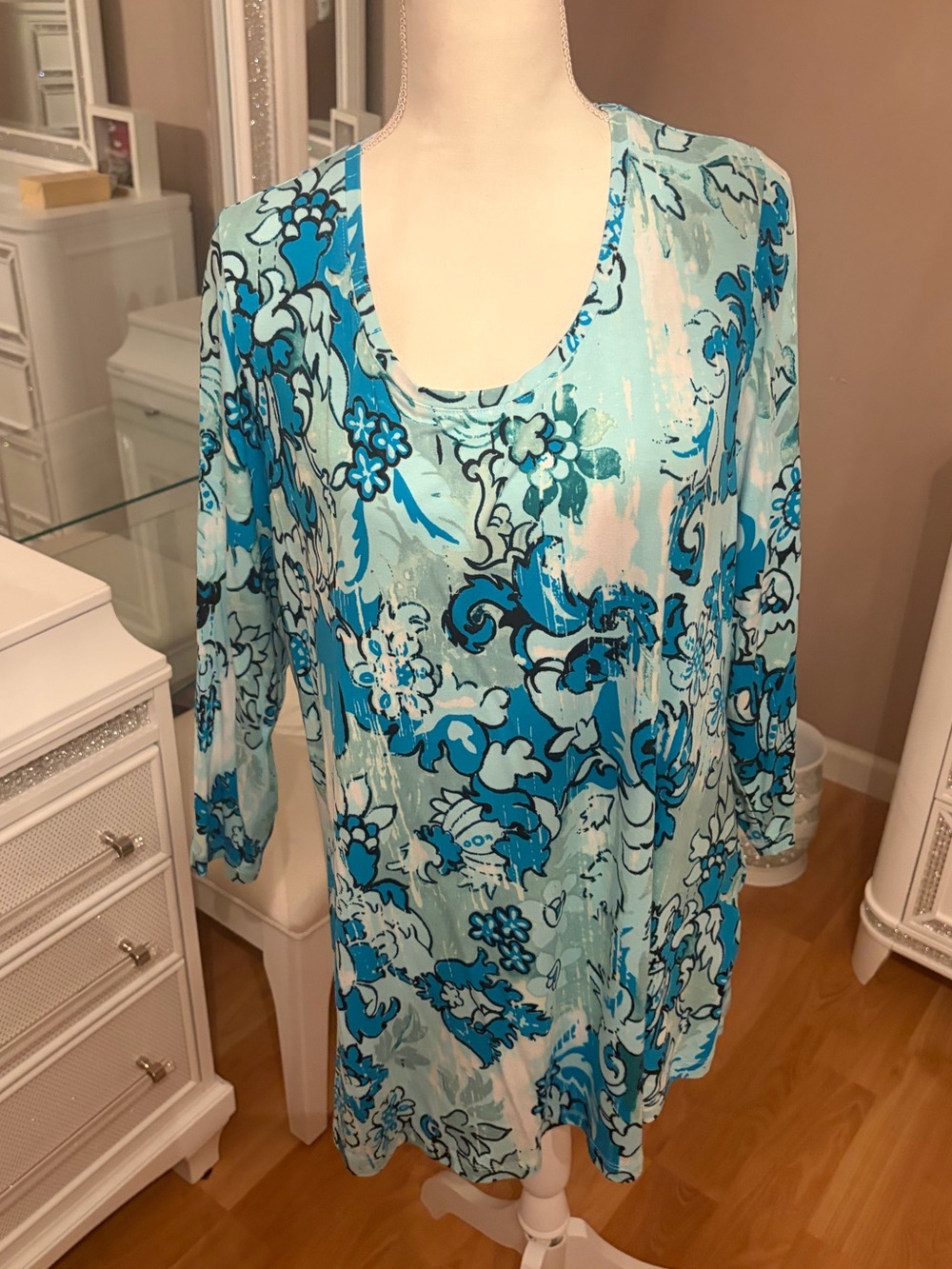 NWT JM Collection Blue Floral Top Size 2X
